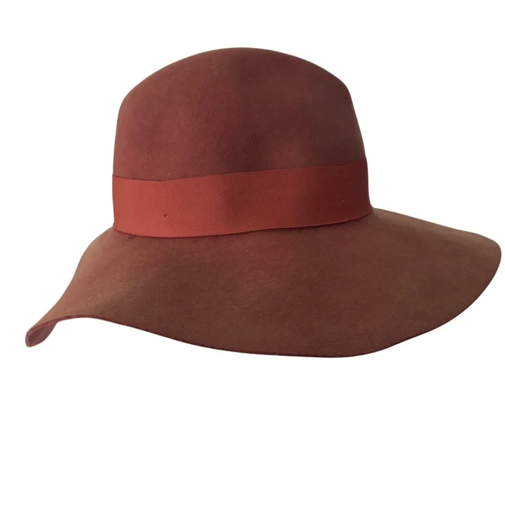 Brixton Wide Brim Wool Felt Fedora Hat Rust Burnt Orange Boho Size Small 56cm